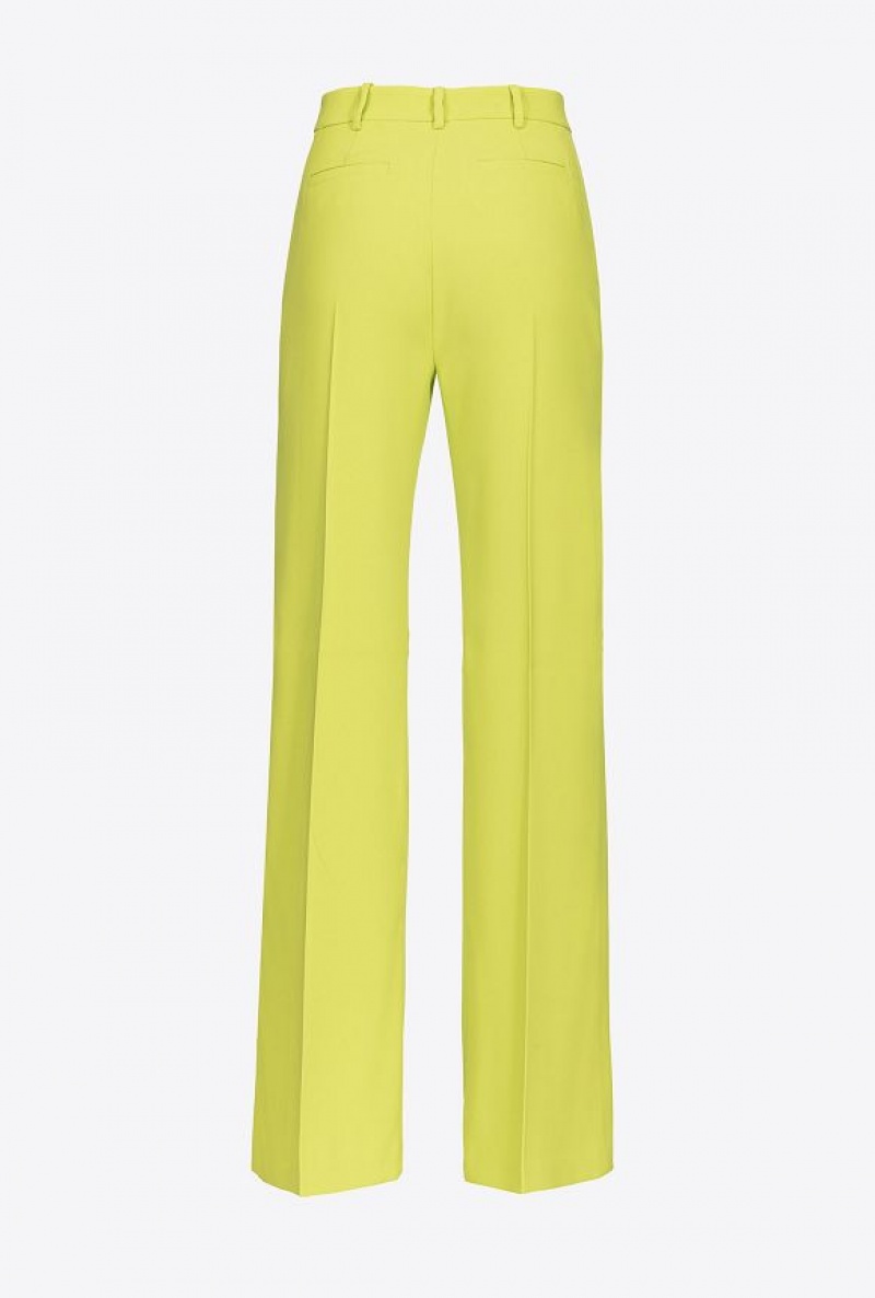 Pinko Wide-leg Crepe Trousers LIME YELLOW | SN-PKO33747