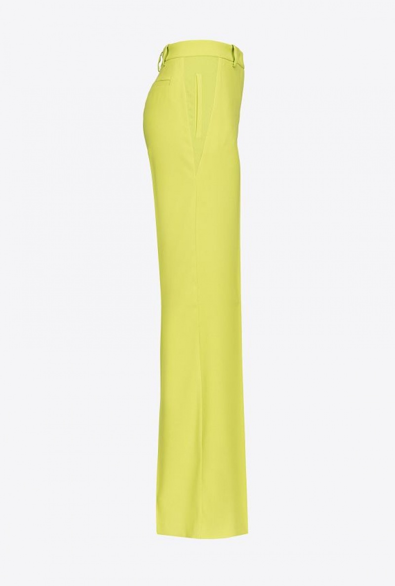 Pinko Wide-leg Crepe Trousers LIME YELLOW | SN-PKO33747