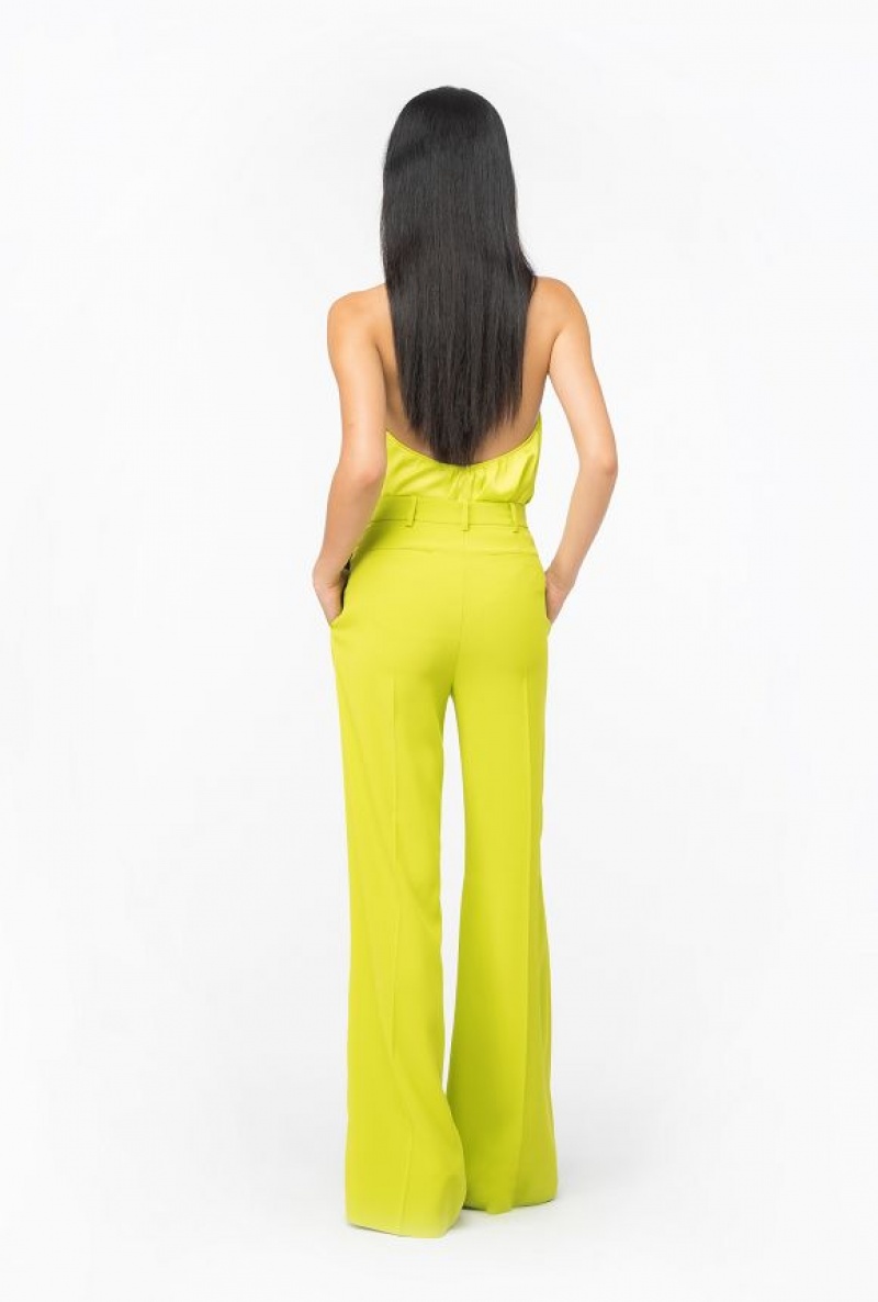 Pinko Wide-leg Crepe Trousers LIME YELLOW | SN-PKO33949