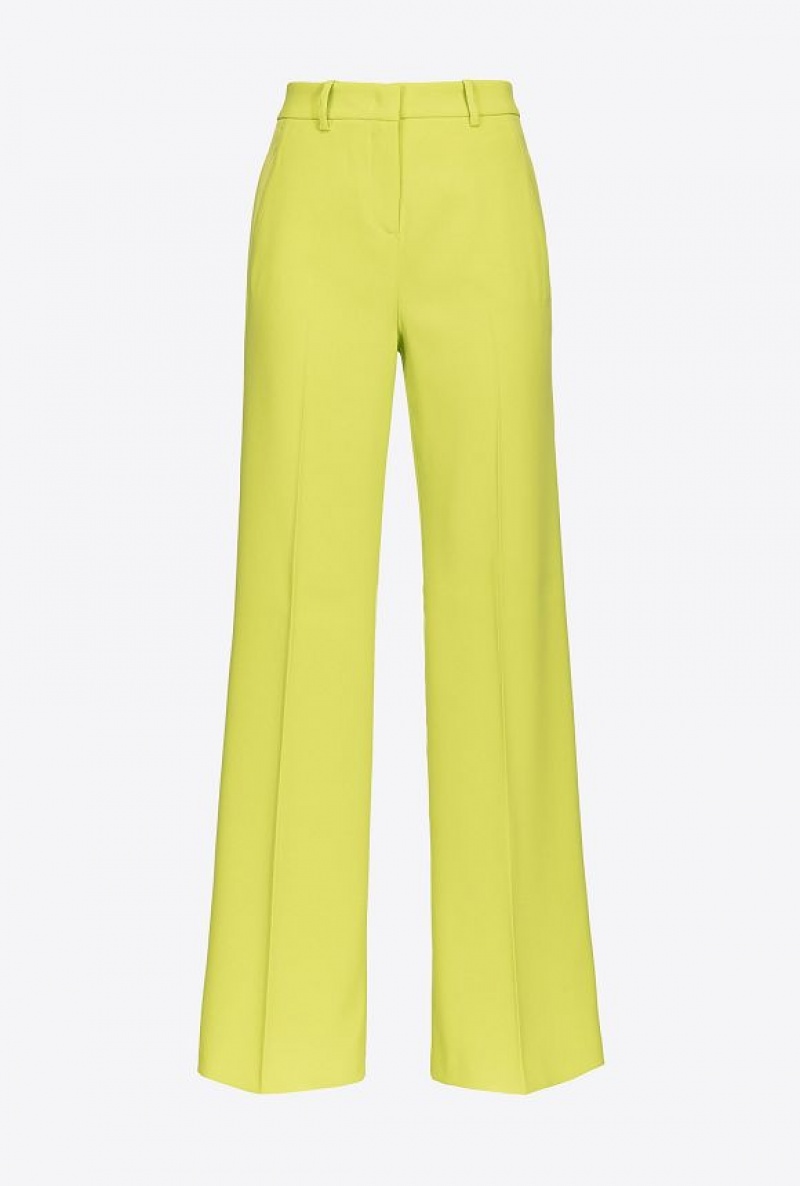 Pinko Wide-leg Crepe Trousers LIME YELLOW | SN-PKO33949