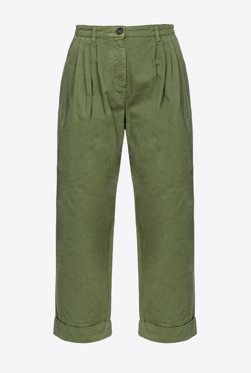 Pinko Wide-leg Gabardine Trousers CYPRESS GREEN | SN-PKO33777