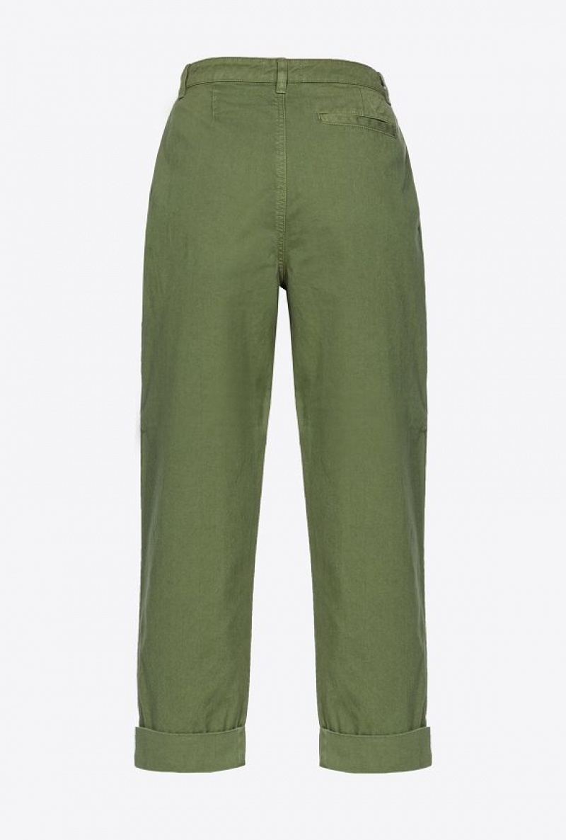 Pinko Wide-leg Gabardine Trousers CYPRESS GREEN | SN-PKO33777