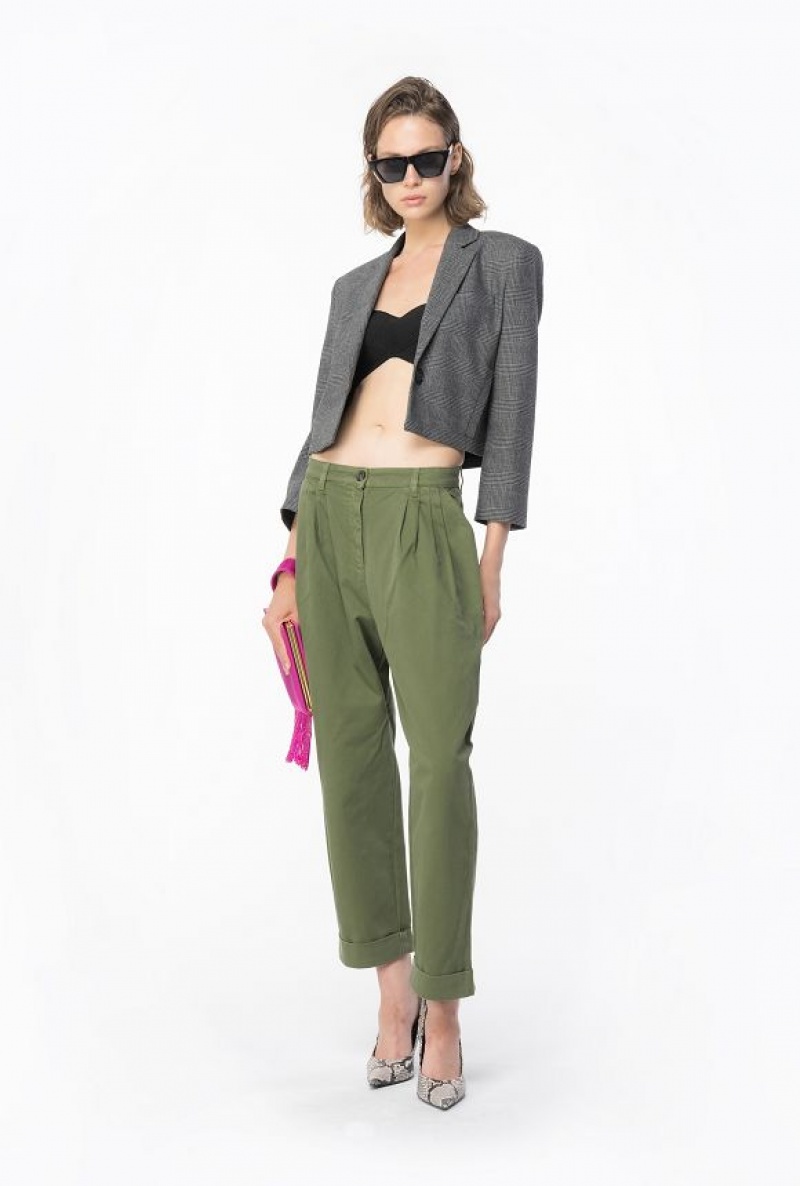 Pinko Wide-leg Gabardine Trousers CYPRESS GREEN | SN-PKO33777