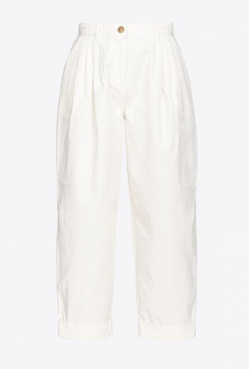 Pinko Wide-leg Gabardine Trousers VANILLA ICE-CREAM WHITE | SN-PKO33727