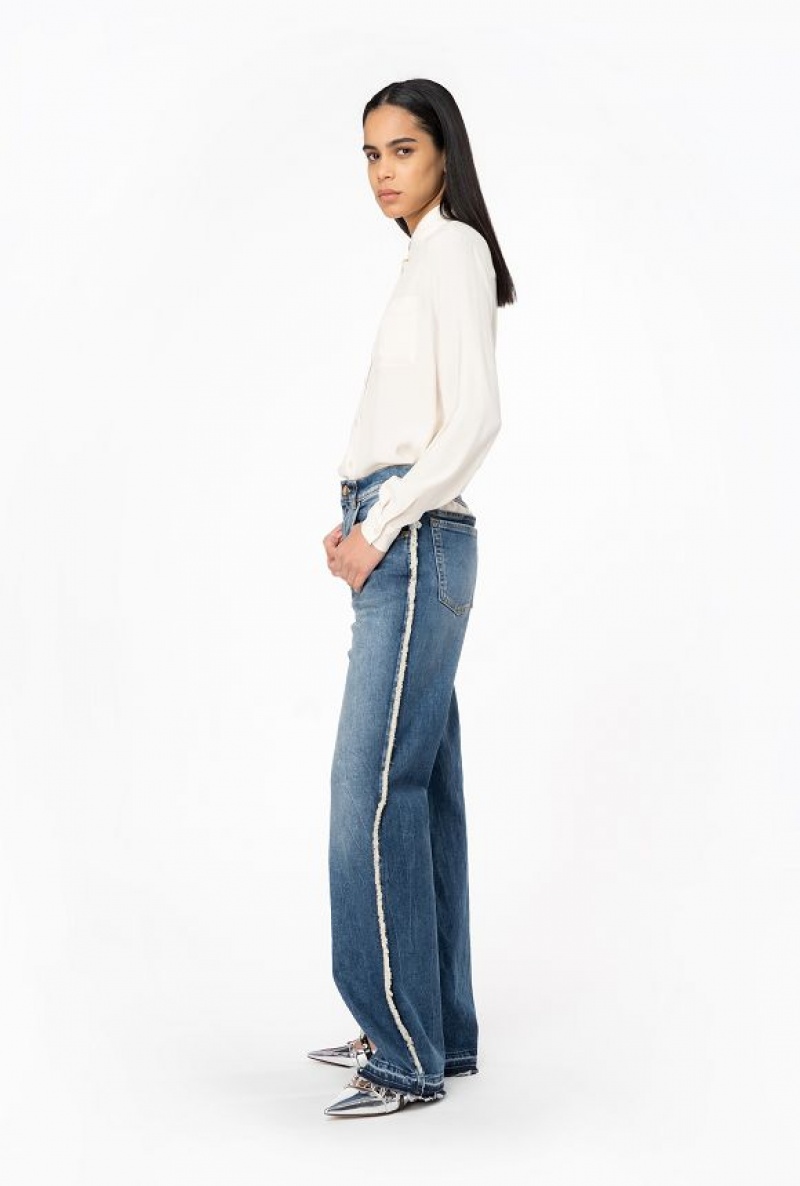 Pinko Wide-leg Jeans With Cut-out MEDIUM DARK VINTAGE WASH | SN-PKO33990