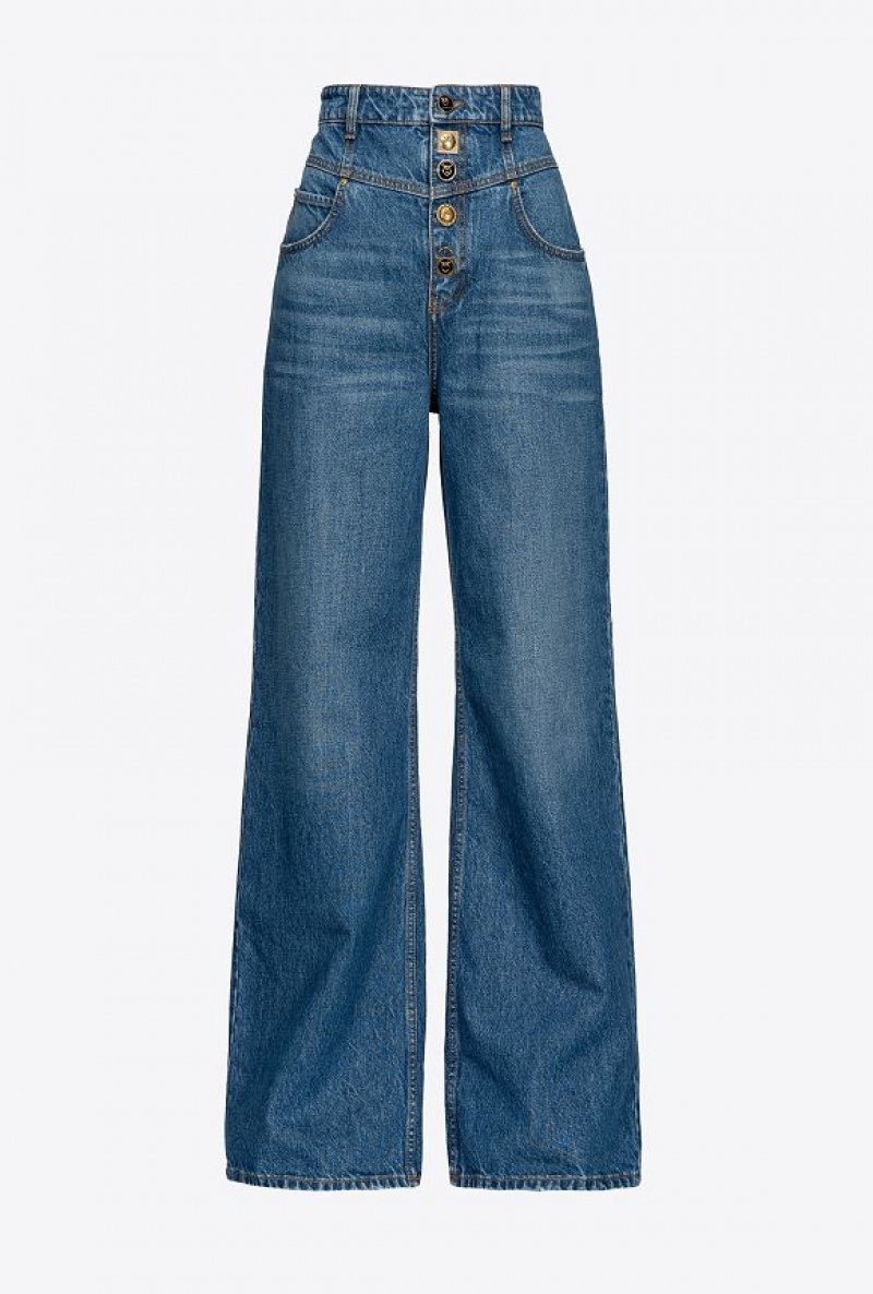 Pinko Wide-leg Jeans With Jewel Buttons DOLP. PORCELAIN BLUE | SN-PKO33994