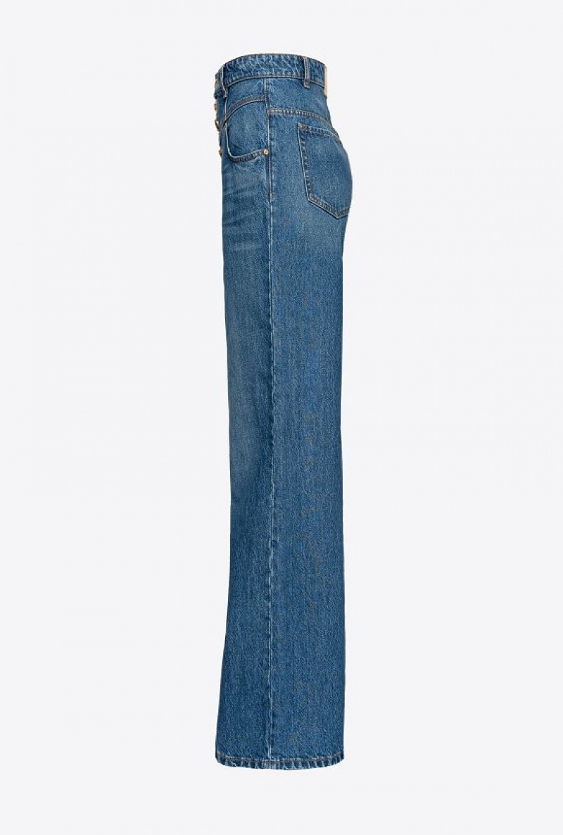 Pinko Wide-leg Jeans With Jewel Buttons DOLP. PORCELAIN BLUE | SN-PKO33994