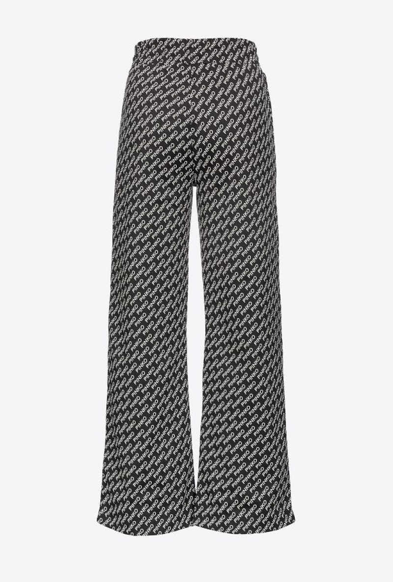 Pinko Wide-leg Logo Jacquard Trousers BLACK/IVORY | SN-PKO33706