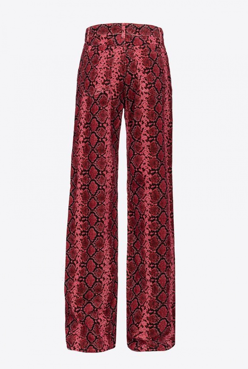 Pinko Wide-leg Velvet Trousers With Snake Print MULTI BLACK/FUCHSIA | SN-PKO33701