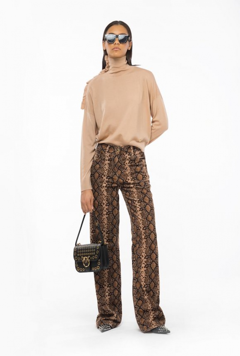 Pinko Wide-leg Velvet Trousers With Snake Print MULTICOLOUR: BLACK/BEIGE | SN-PKO33753