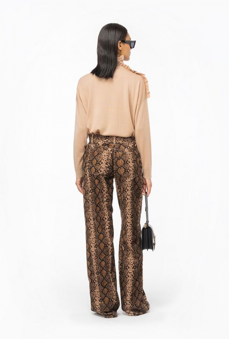 Pinko Wide-leg Velvet Trousers With Snake Print MULTICOLOUR: BLACK/BEIGE | SN-PKO33753