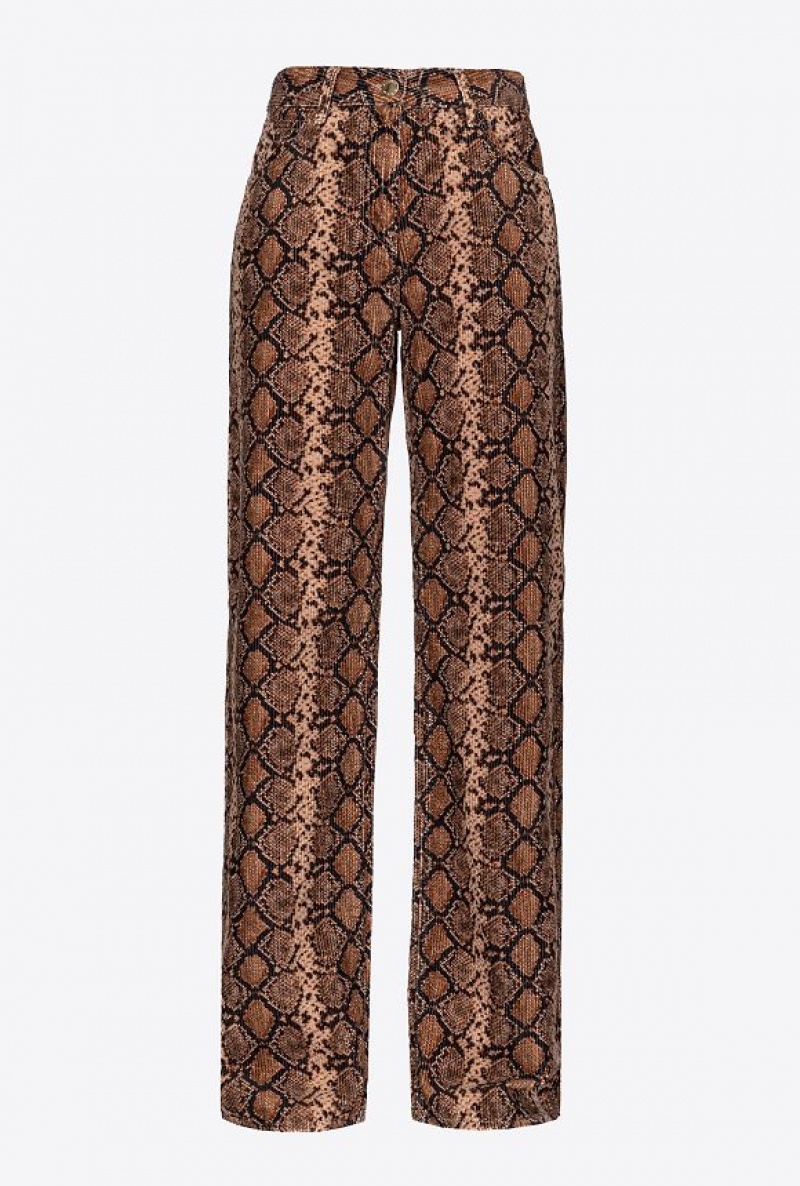 Pinko Wide-leg Velvet Trousers With Snake Print MULTICOLOUR: BLACK/BEIGE | SN-PKO33753