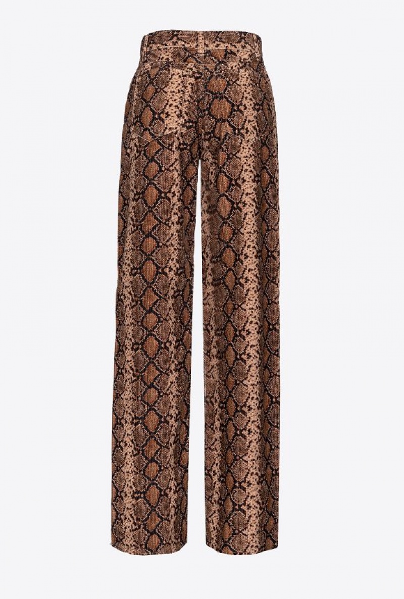 Pinko Wide-leg Velvet Trousers With Snake Print MULTICOLOUR: BLACK/BEIGE | SN-PKO33753