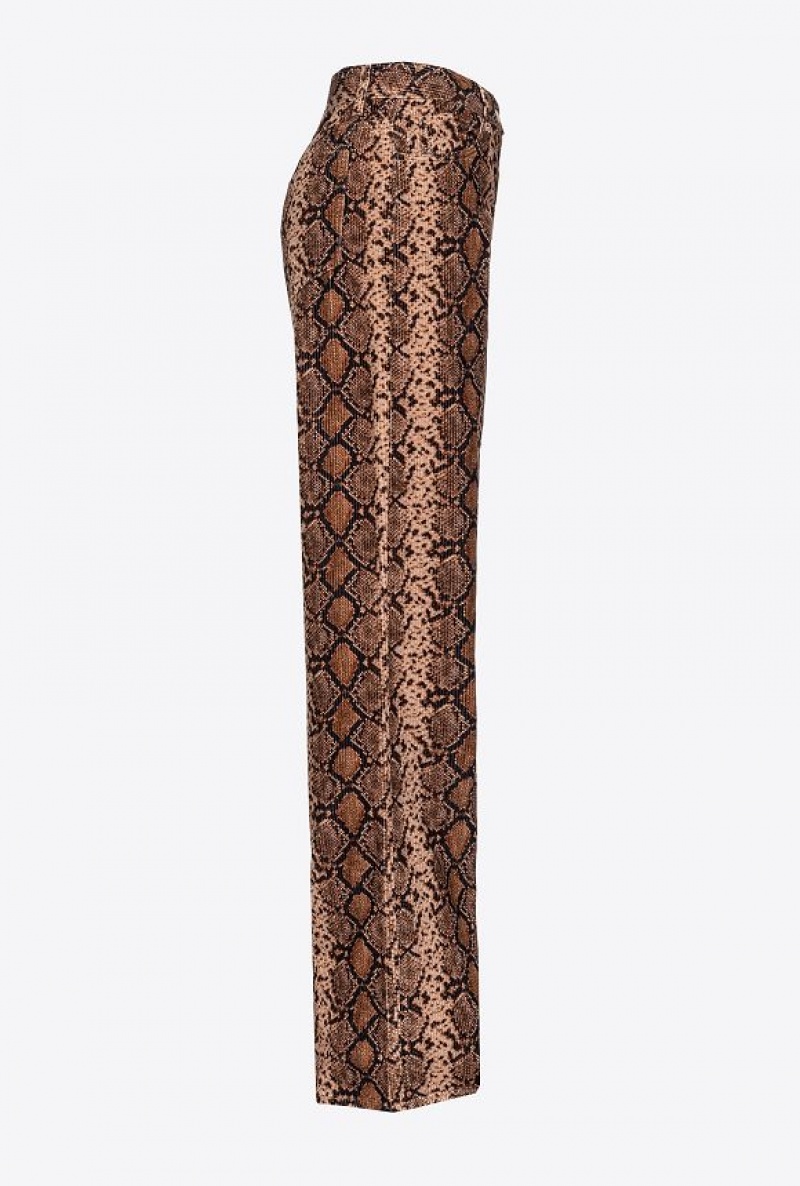 Pinko Wide-leg Velvet Trousers With Snake Print MULTICOLOUR: BLACK/BEIGE | SN-PKO33753