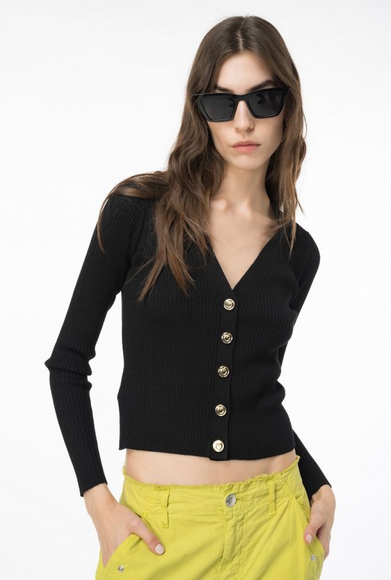 Pinko Wool Cardigan With Logo LIMO BLACK | SN-PKO33557