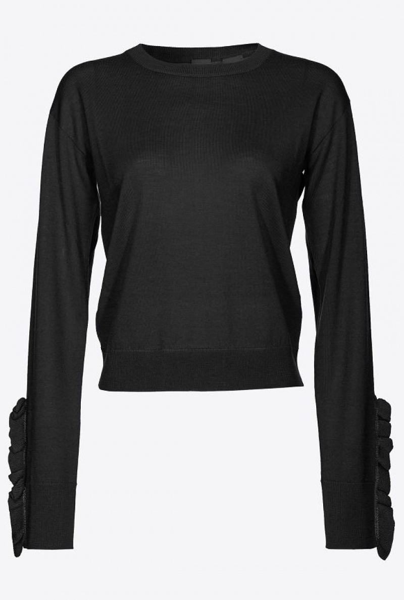 Pinko Wool Pullover With Ruching LIMO BLACK | SN-PKO33560