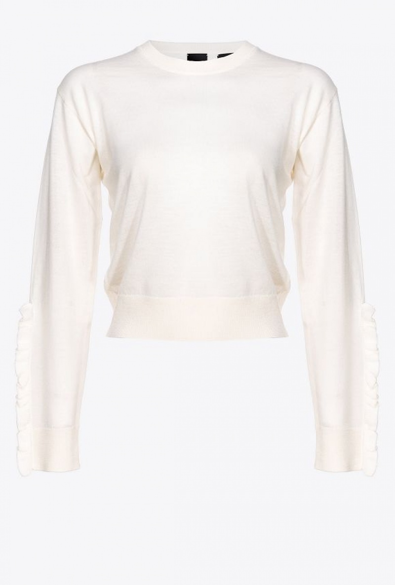 Pinko Wool Pullover With Ruching MILK WHITE | SN-PKO33483