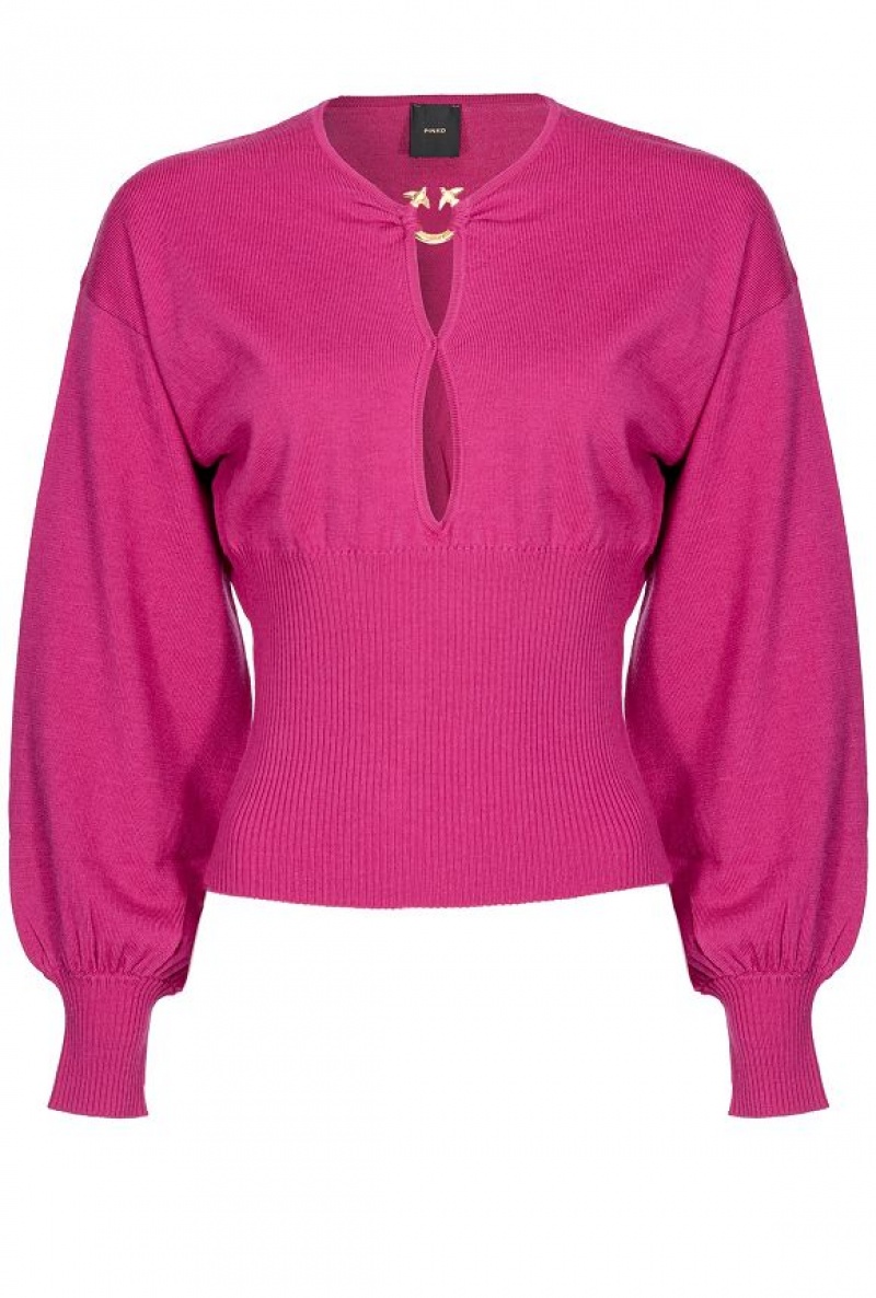 Pinko Wool Sweater With Love Birds Buckle BOUGAINVILLEA PURPLE | SN-PKO33397