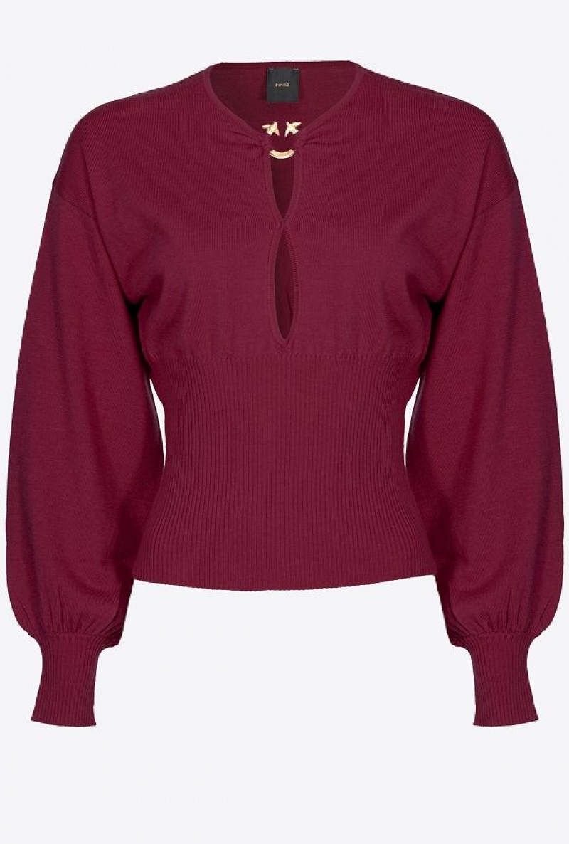 Pinko Wool Sweater With Love Birds Buckle BURGUNDY-PORT ROYALE | SN-PKO33472