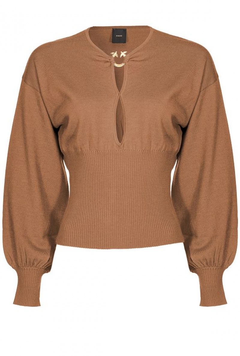 Pinko Wool Sweater With Love Birds Buckle BRAN BROWN | SN-PKO33873