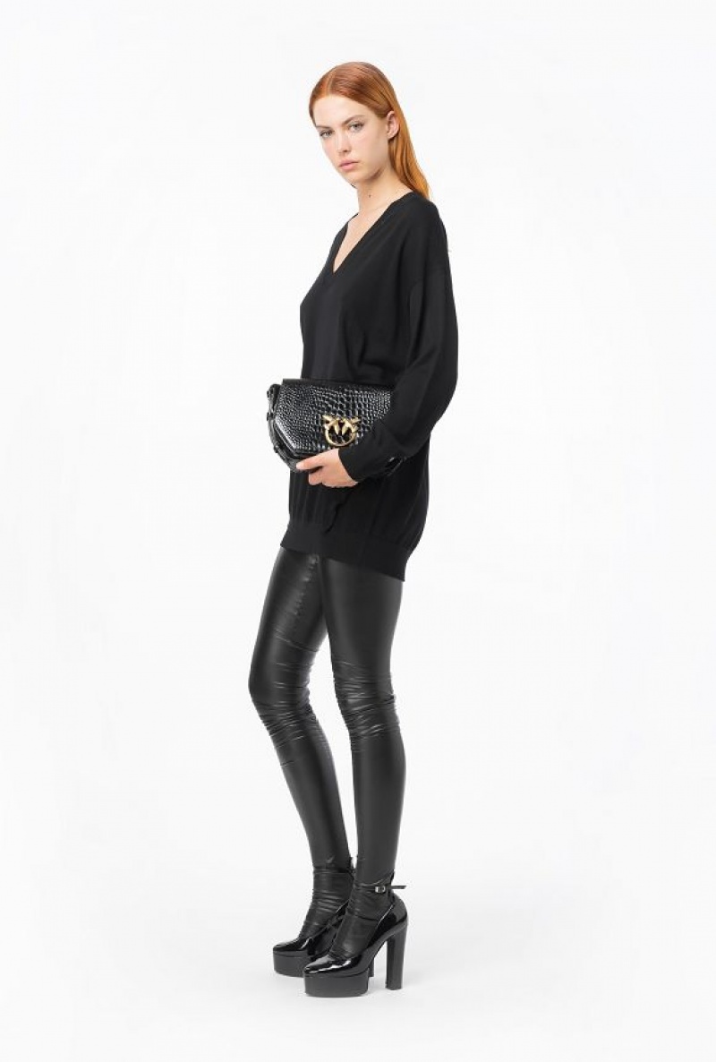 Pinko Wool Sweater With Ruching LIMO BLACK | SN-PKO33448