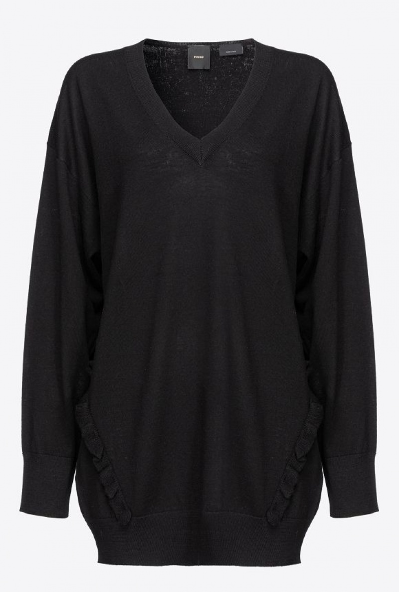 Pinko Wool Sweater With Ruching LIMO BLACK | SN-PKO33448