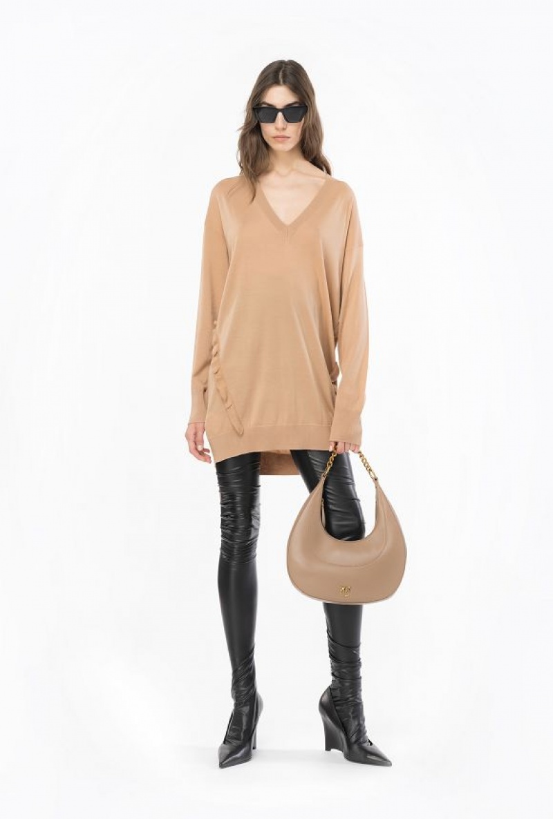 Pinko Wool Sweater With Ruching TANNIN BEIGE | SN-PKO33469