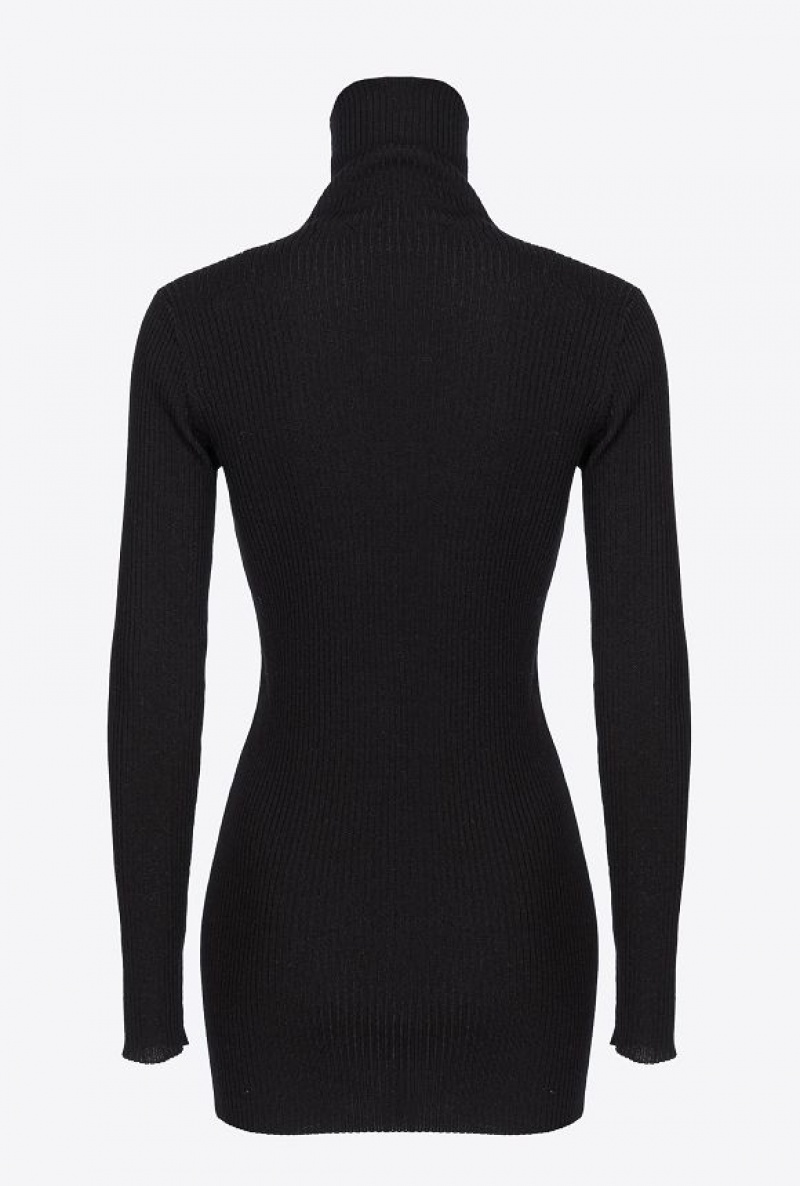 Pinko Wool Turtleneck Sweater With Logo LIMO BLACK | SN-PKO33447