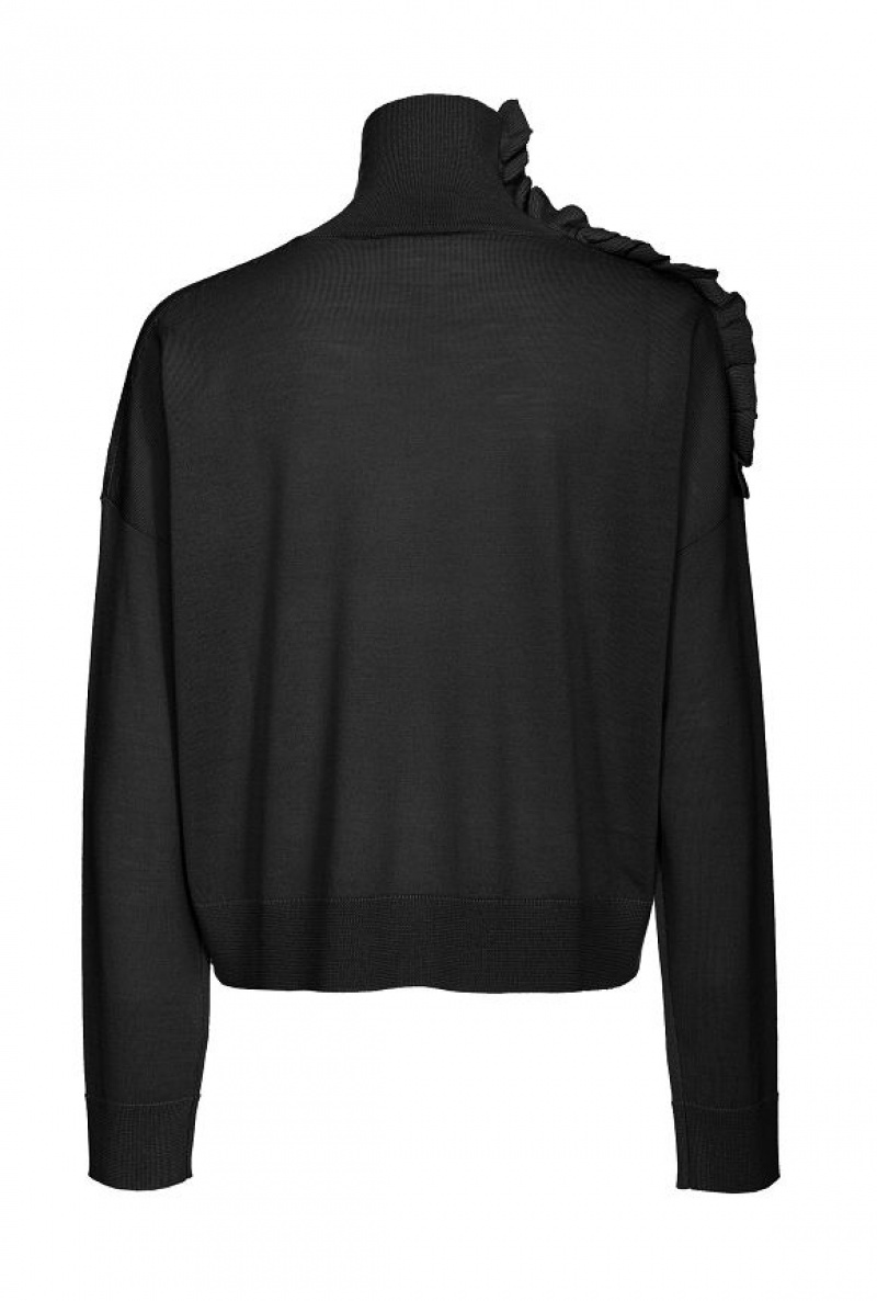 Pinko Wool Turtleneck With Ruching LIMO BLACK | SN-PKO33481