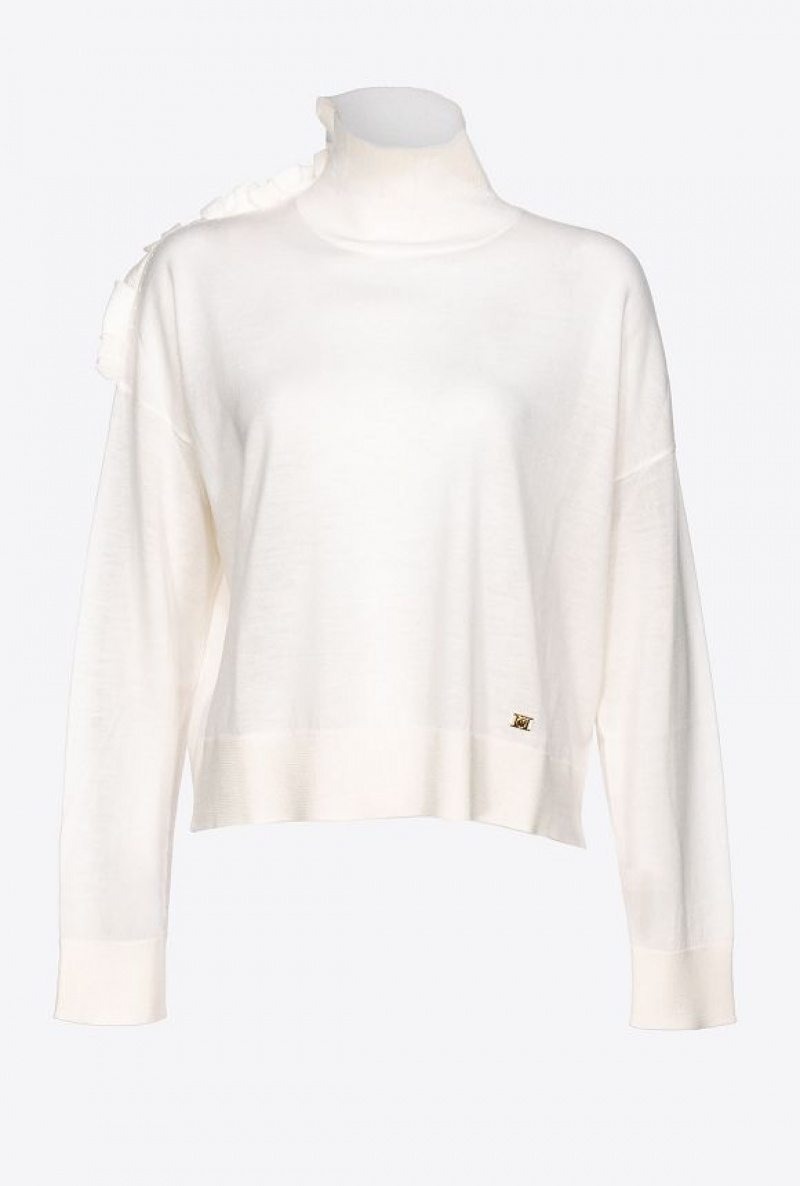 Pinko Wool Turtleneck With Ruching MILK WHITE | SN-PKO33485