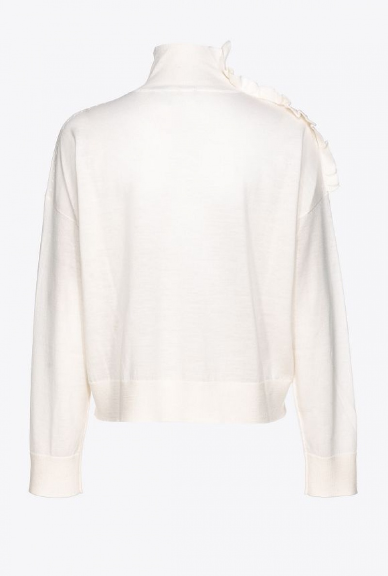 Pinko Wool Turtleneck With Ruching MILK WHITE | SN-PKO33485