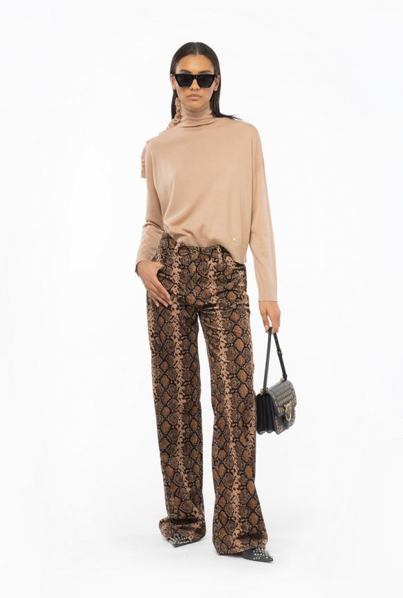 Pinko Wool Turtleneck With Ruching TANNIN BEIGE | SN-PKO33453