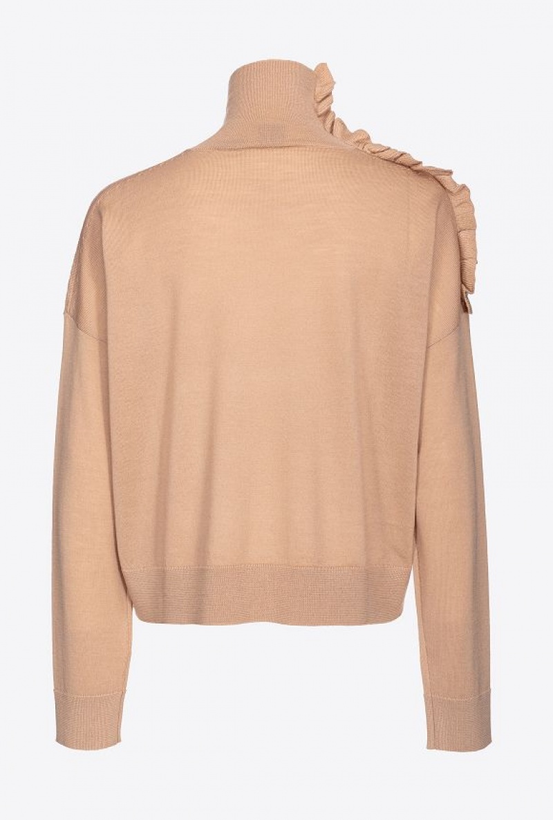 Pinko Wool Turtleneck With Ruching TANNIN BEIGE | SN-PKO33453