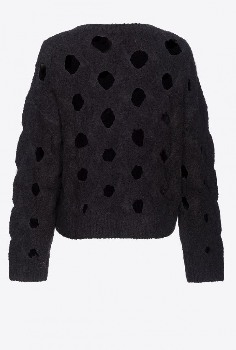 Pinko Wool-blend Sweater With Openwork LIMO BLACK | SN-PKO33510