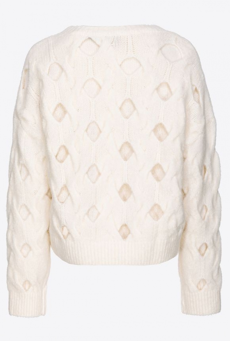 Pinko Wool-blend Sweater With Openwork VANILLA ICE-CREAM WHITE | SN-PKO33552