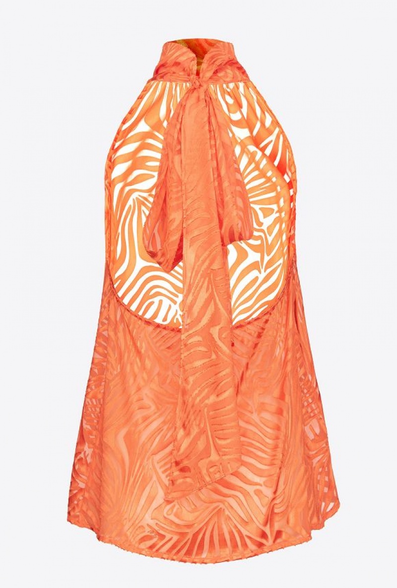 Pinko Zebra-patterned Halterneck Top RED ORANGE | SN-PKO33255