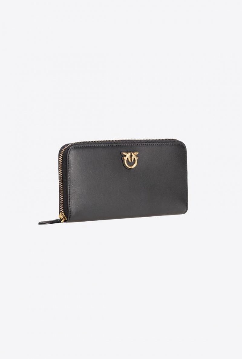 Pinko Zip-around Leather Purse BLACK-ANTIQUE GOLD | SN-PKO34327