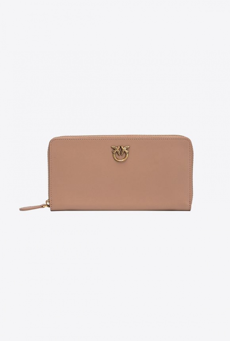 Pinko Zip-around Leather Purse GINGER BISCUIT-ANTIQUE GOLD | SN-PKO34326