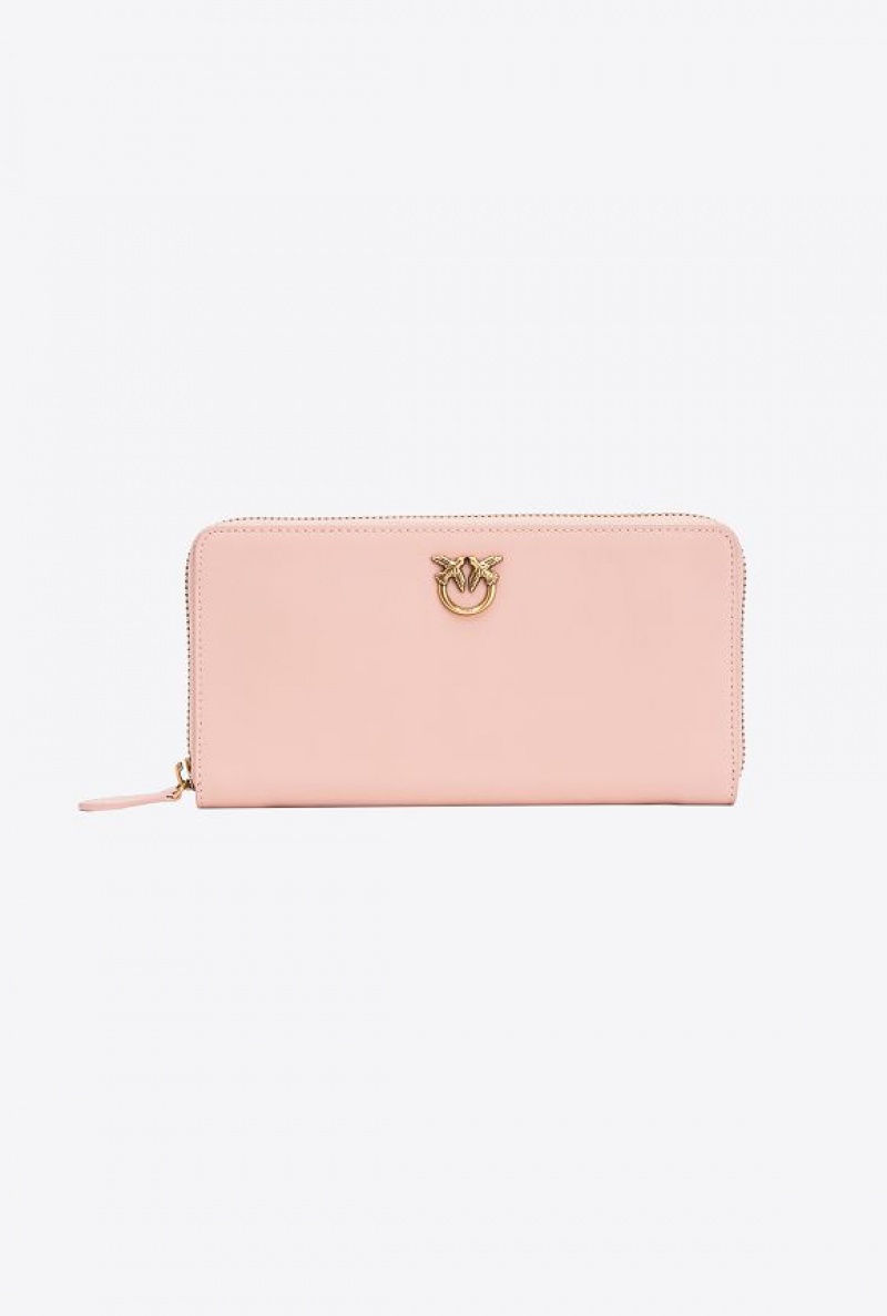 Pinko Zip-around Leather Purse PINK/DUSTY PINK-ANTIQUE GOLD | SN-PKO34281