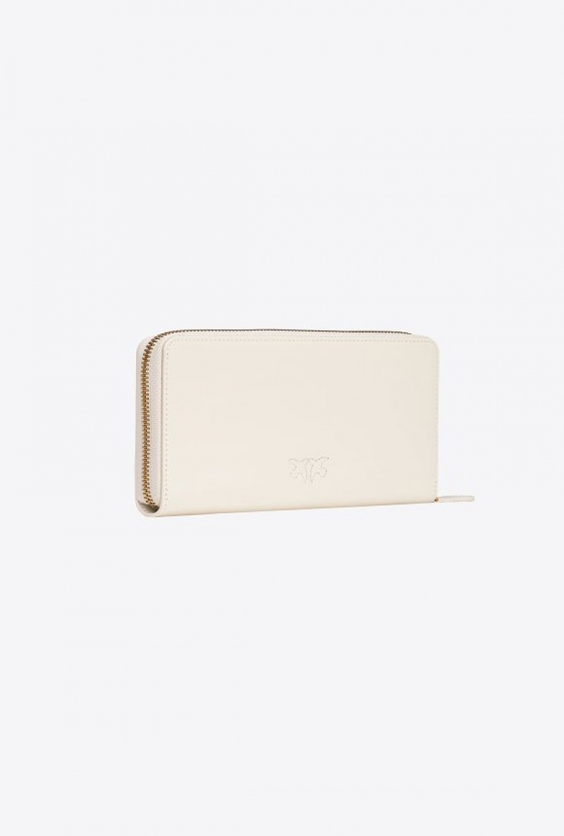 Pinko Zip-around Leather Purse WHITE+WHITE-ANTIQUE GOLD | SN-PKO34280