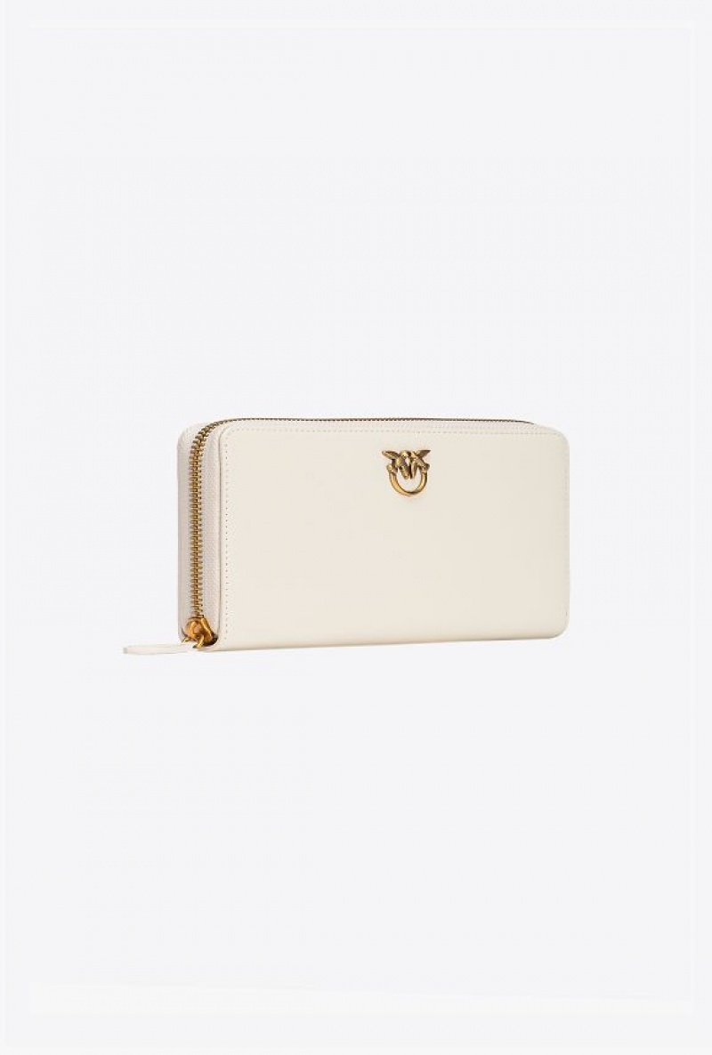 Pinko Zip-around Leather Purse WHITE+WHITE-ANTIQUE GOLD | SN-PKO34280