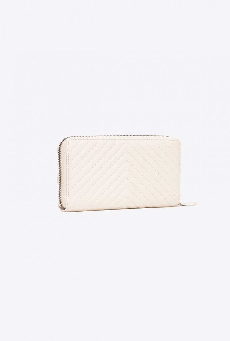 Pinko Zip-around Wallet In Chevron-patterned Nappa Leather WHITE+WHITE-ANTIQUE GOLD | SN-PKO34284