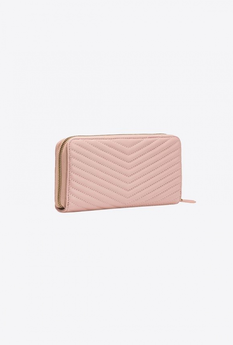 Pinko Zip-around Wallet In Chevron-patterned Nappa Leather PINK/DUSTY PINK-ANTIQUE GOLD | SN-PKO34285