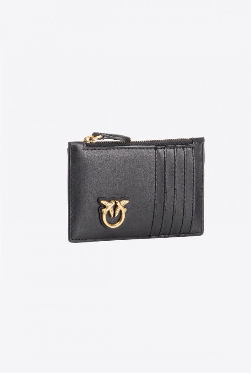 Pinko Zipped Card Holder BLACK-ANTIQUE GOLD | SN-PKO34342