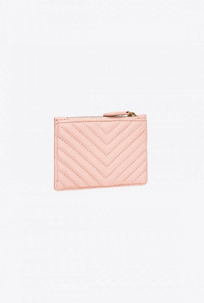 Pinko Zipped Chevron-patterned Card Holder PINK/DUSTY PINK-ANTIQUE GOLD | SN-PKO34272