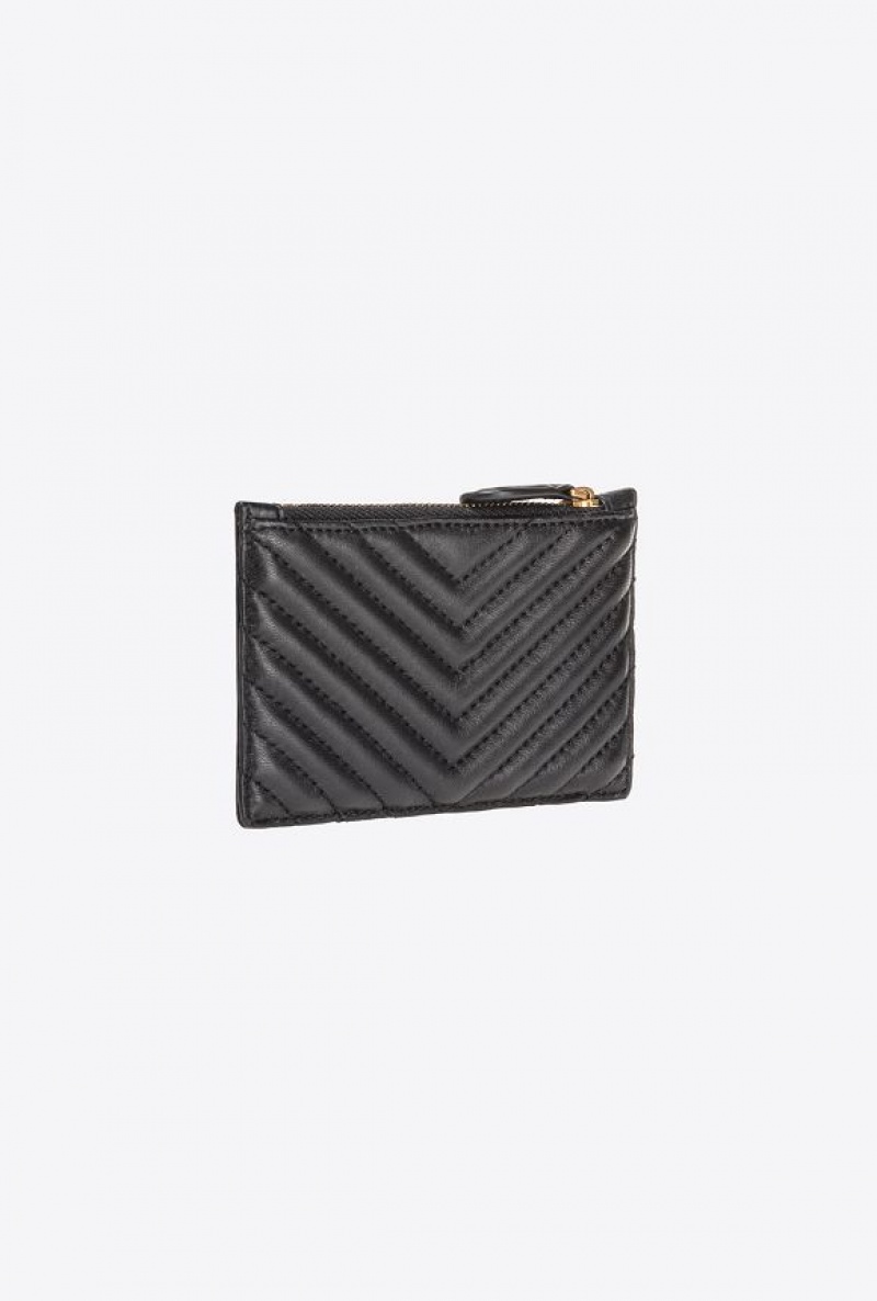 Pinko Zipped Chevron-patterned Card Holder BLACK-ANTIQUE GOLD | SN-PKO34273