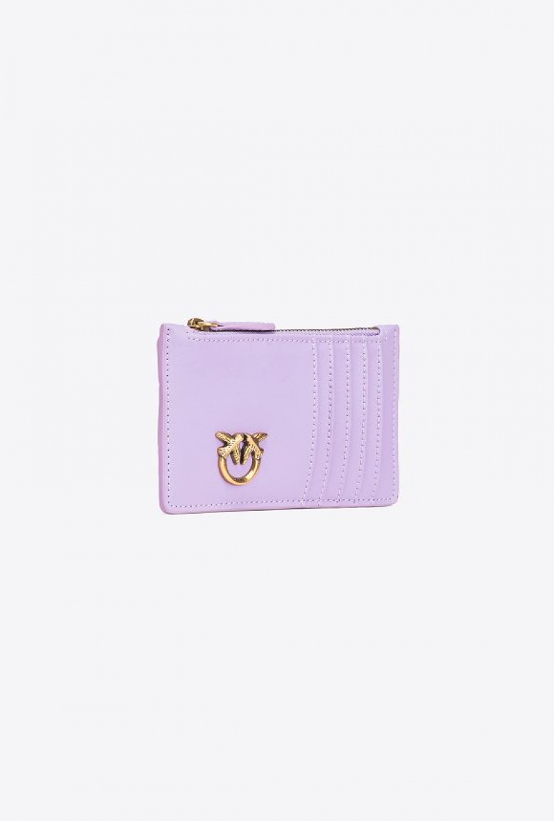 Pinko Zipped Chevron-patterned Card Holder PURPLE TULIP-ANTIQUE GOLD | SN-PKO34341